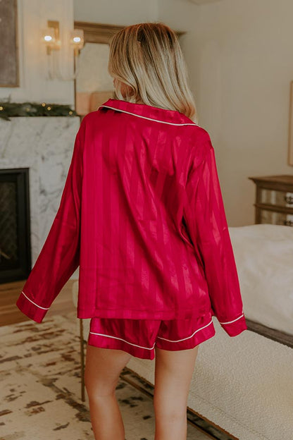 Calm Energy Satin Pajama Top in Crimson