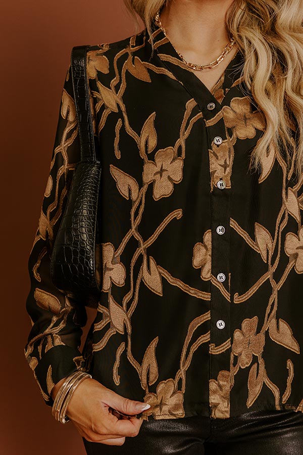 Elegant Ease Floral Jacquard Button Up Top