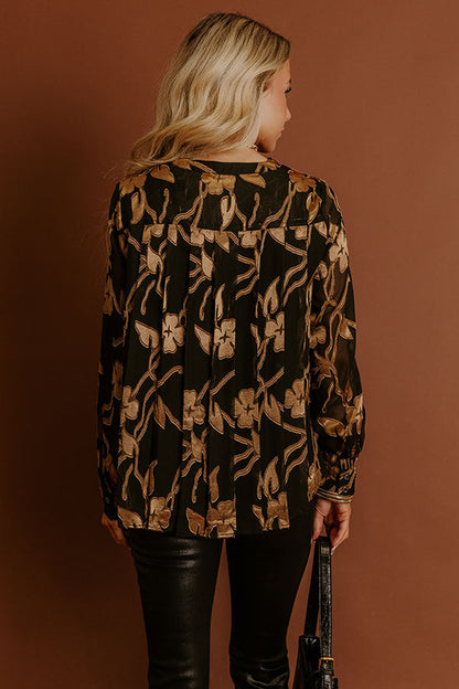 Elegant Ease Floral Jacquard Button Up Top