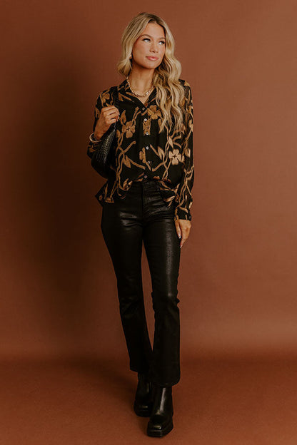 Elegant Ease Floral Jacquard Button Up Top