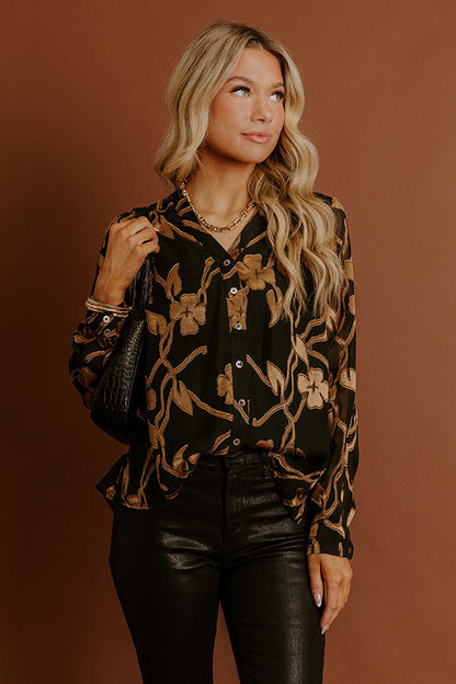 Elegant Ease Floral Jacquard Button Up Top