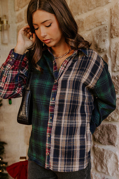 Plaid Perfection Color Block Button Up Top