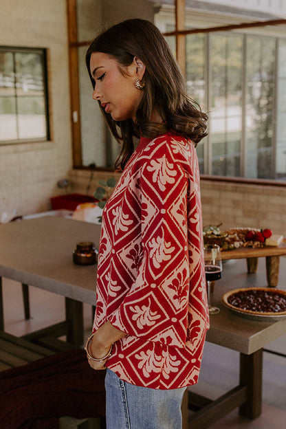 Polished Comfort Knit Sweater Top in Brick Red