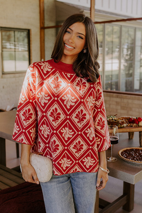 Polished Comfort Knit Sweater Top in Brick Red
