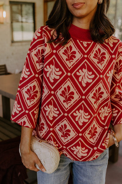 Polished Comfort Knit Sweater Top in Brick Red
