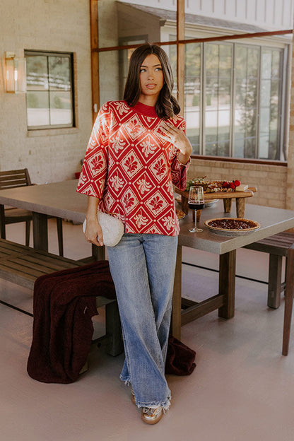Polished Comfort Knit Sweater Top in Brick Red