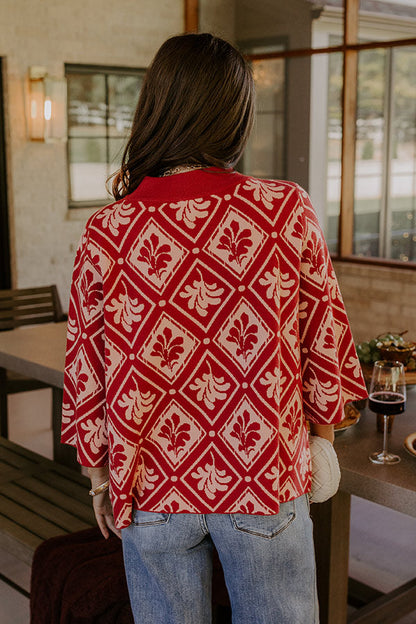 Polished Comfort Knit Sweater Top in Brick Red