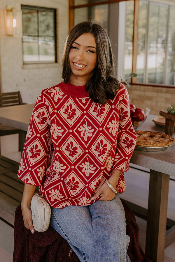 Polished Comfort Knit Sweater Top in Brick Red