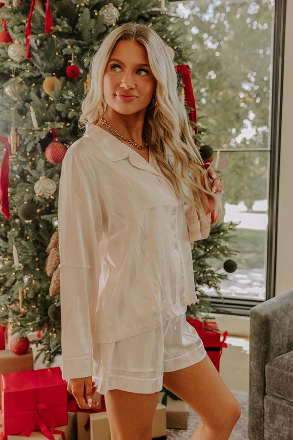 Calm Energy Satin Pajama Top in Champagne
