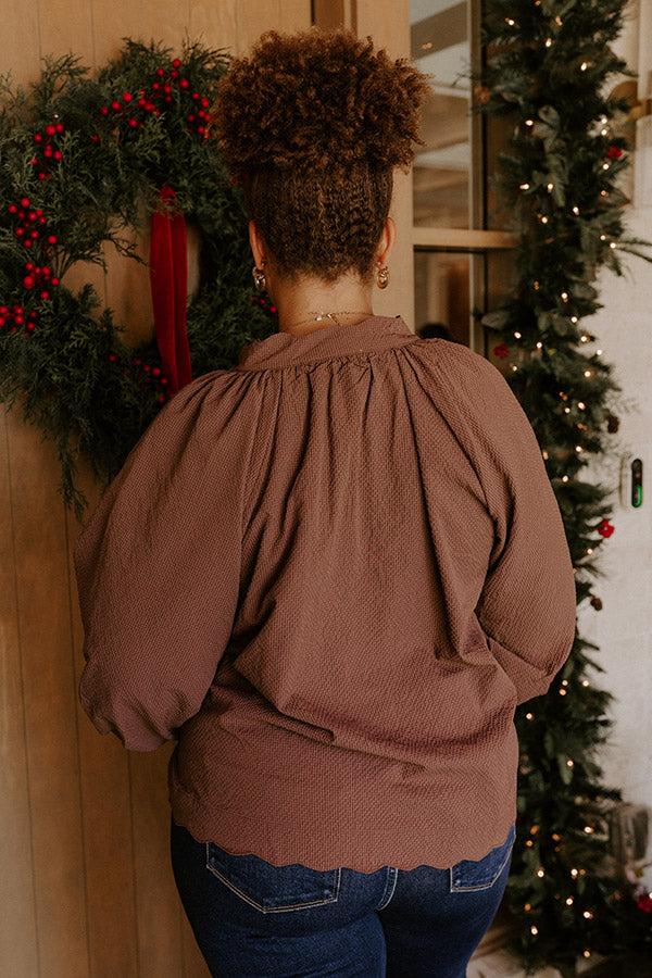 Dinner In Soho Scalloped Top in Mocha Curves