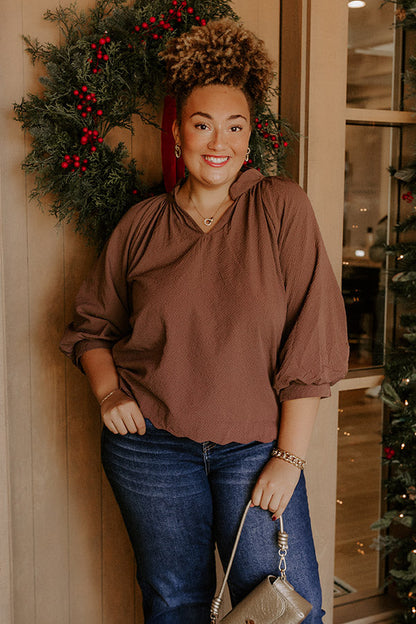 Dinner In Soho Scalloped Top in Mocha Curves