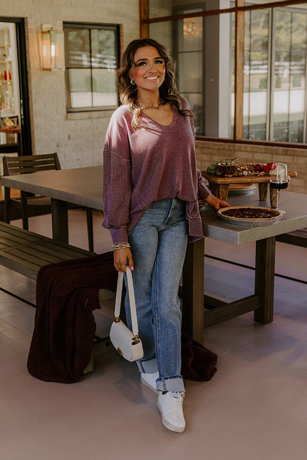 Relax And Reset Waffle Knit Oversized Tee in Plum