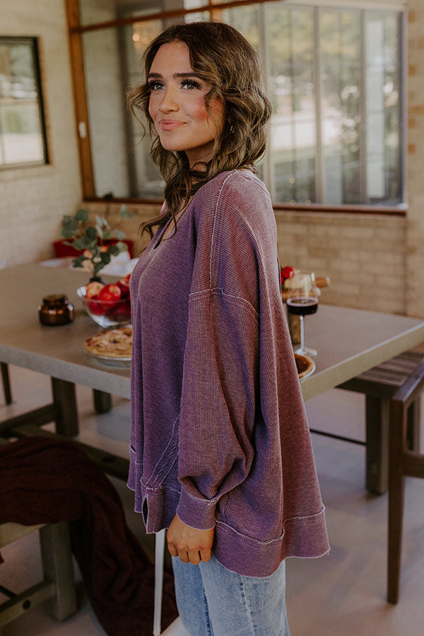 Relax And Reset Waffle Knit Oversized Tee in Plum