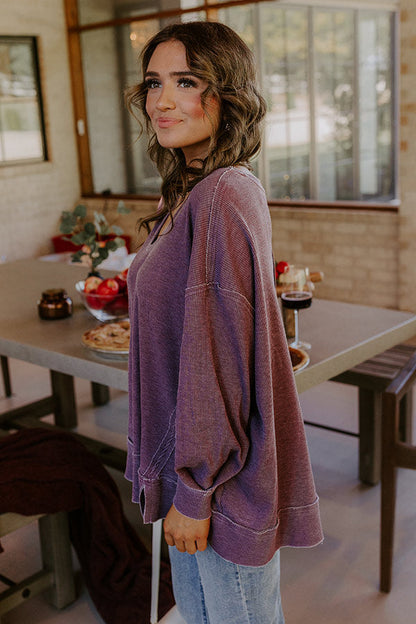 Relax And Reset Waffle Knit Oversized Tee in Plum