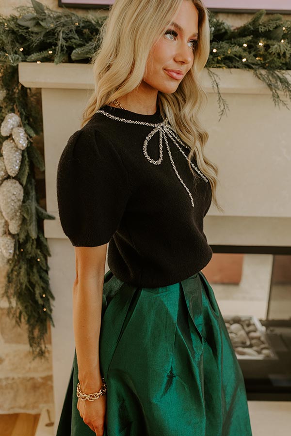 Bow-tiful Moment Embellished Sweater Top in Black