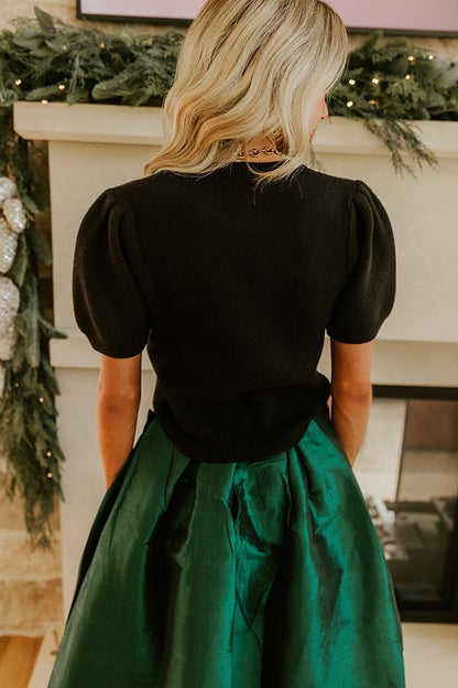Bow-tiful Moment Embellished Sweater Top in Black