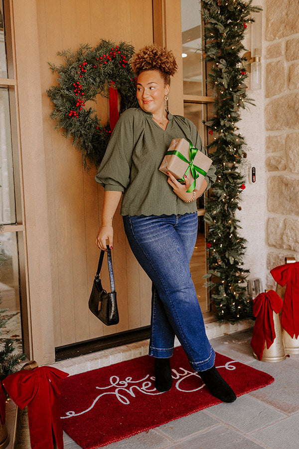 Dinner In Soho Scalloped Top in Olive Curves
