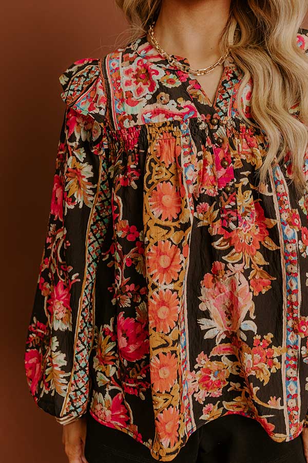Garden Party Ready Floral Shift Top in Black