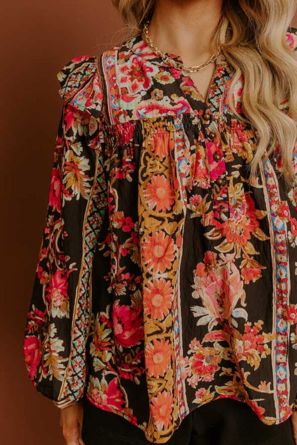 Garden Party Ready Floral Shift Top in Black