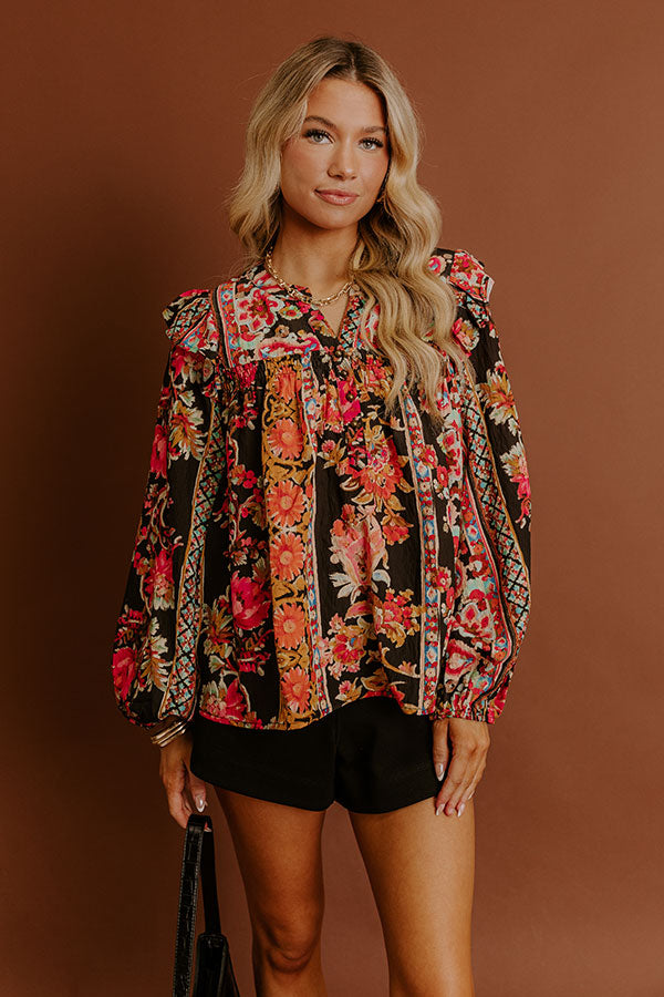 Garden Party Ready Floral Shift Top in Black