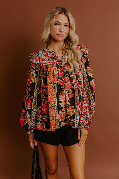 Garden Party Ready Floral Shift Top in Black