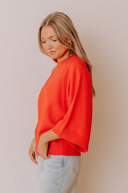 Coffee Shop Cuddles Knit Sweater Top in Scarlet