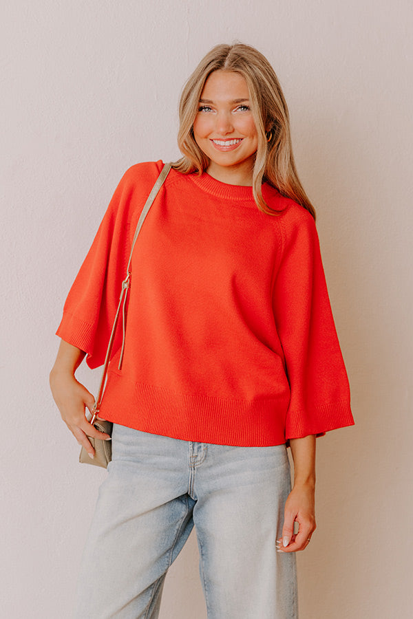 Coffee Shop Cuddles Knit Sweater Top in Scarlet