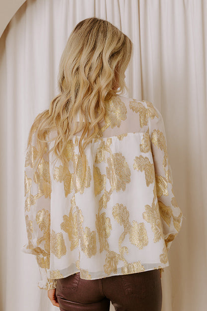 Bistro In Paris Floral Jacquard Front Tie Top