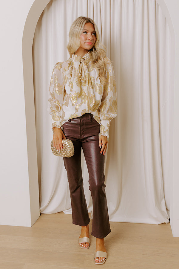 Bistro In Paris Floral Jacquard Front Tie Top