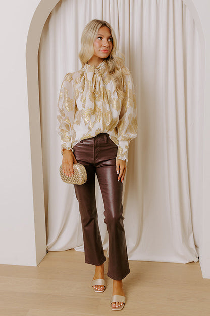 Bistro In Paris Floral Jacquard Front Tie Top