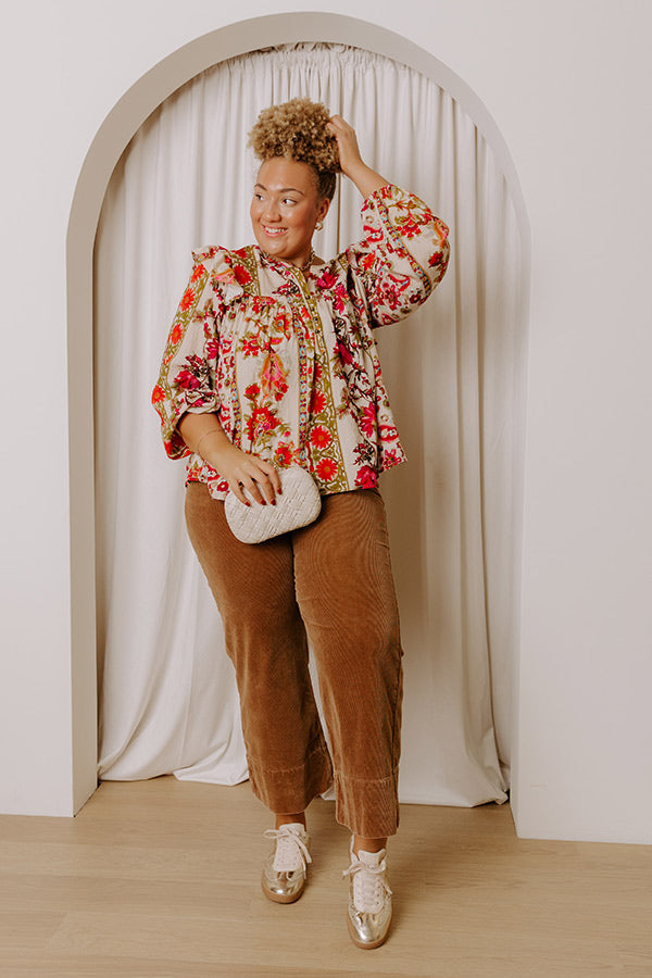 Garden Party Ready Floral Shift Top in French Vanilla Curves