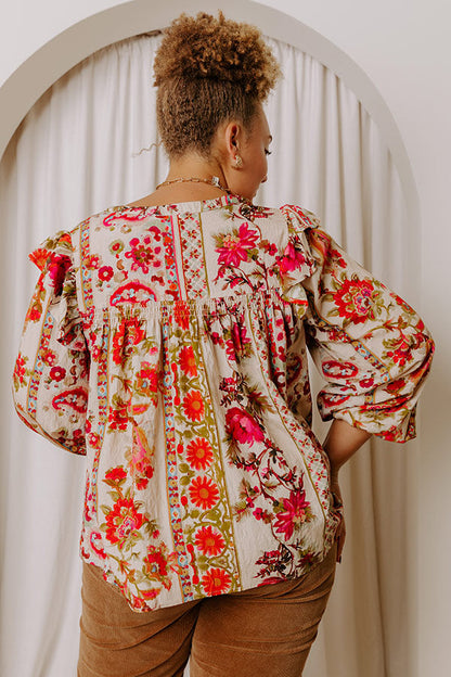 Garden Party Ready Floral Shift Top in French Vanilla Curves