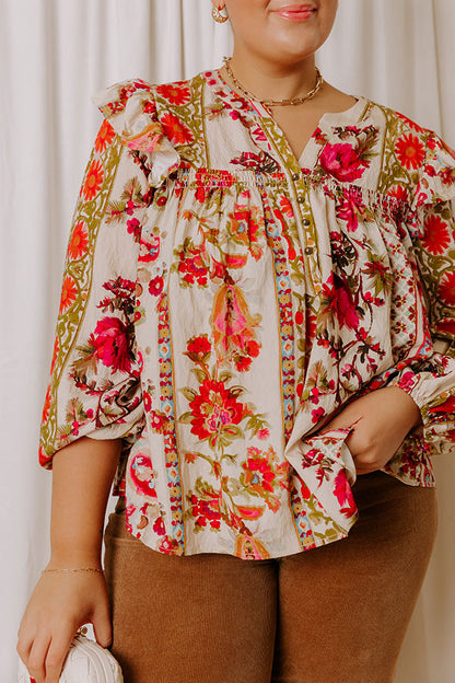 Garden Party Ready Floral Shift Top in French Vanilla Curves