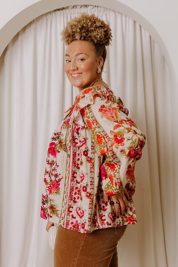 Garden Party Ready Floral Shift Top in French Vanilla Curves