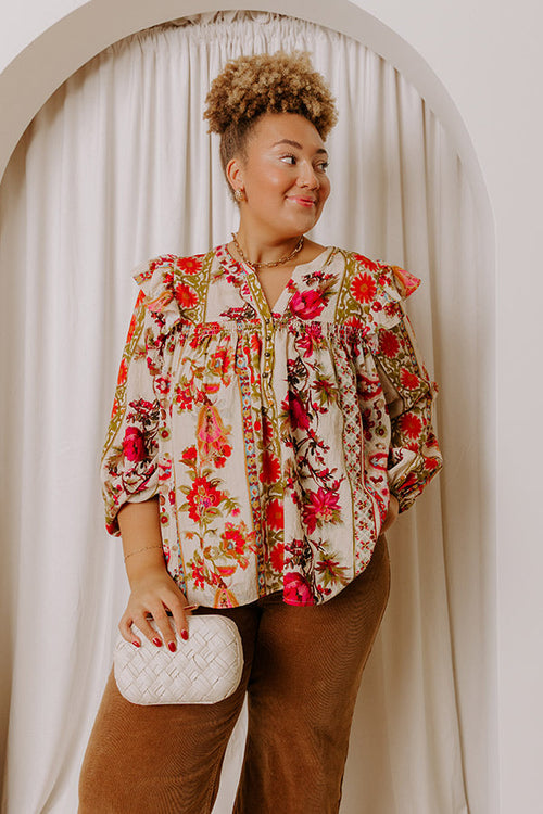 Garden Party Ready Floral Shift Top in French Vanilla Curves
