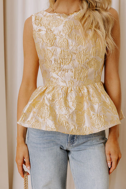 Life Full Of Roses Floral Jacquard Peplum Top