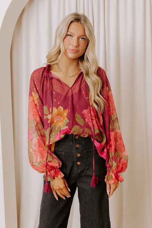 Vineyard Dreams Floral Chiffon Top