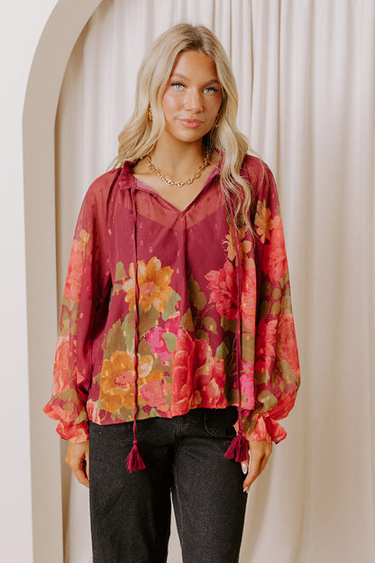 Vineyard Dreams Floral Chiffon Top