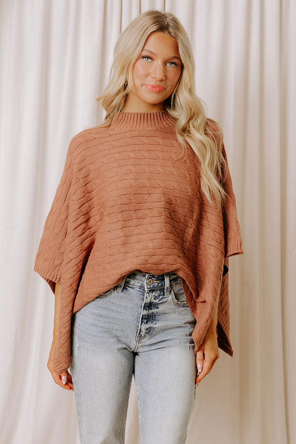 Chic Habits Cable Knit Poncho Top in Mocha