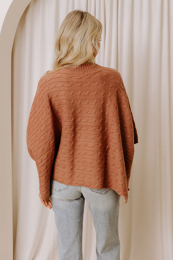 Chic Habits Cable Knit Poncho Top in Mocha