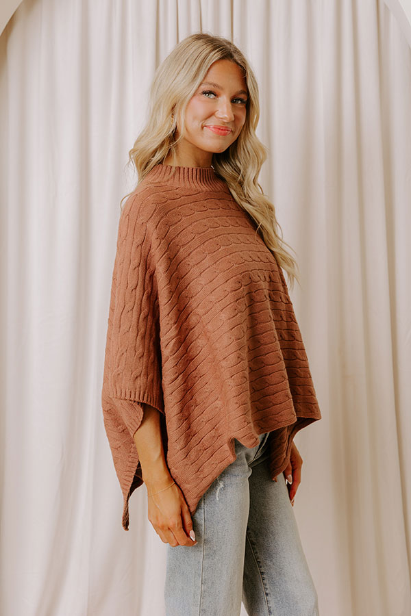 Chic Habits Cable Knit Poncho Top in Mocha