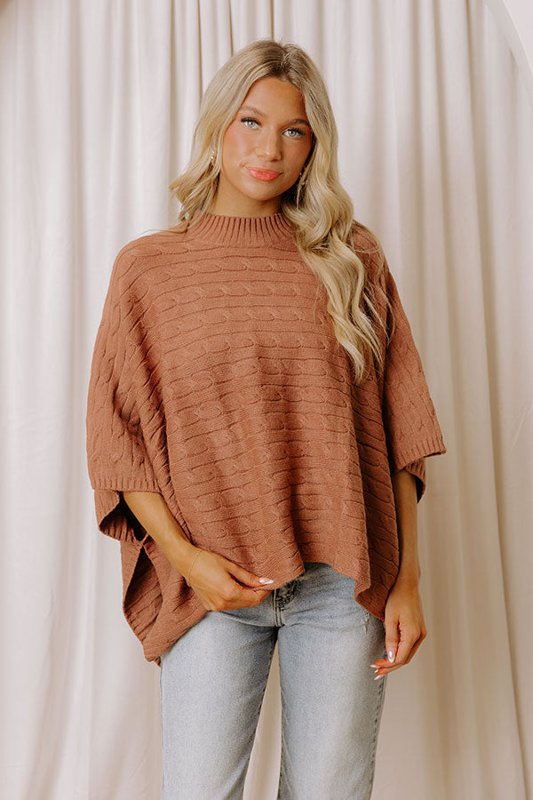 Chic Habits Cable Knit Poncho Top in Mocha