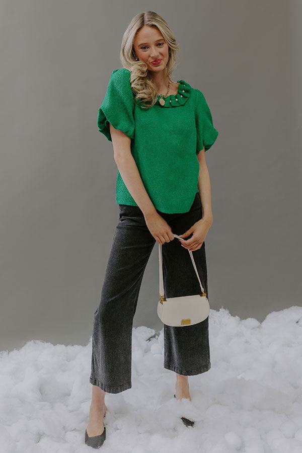 Polished Affair Embellished Tweed Top in Kelly Green