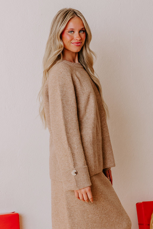 Falling for Cozy Knit Sweater Top in Iced Mocha