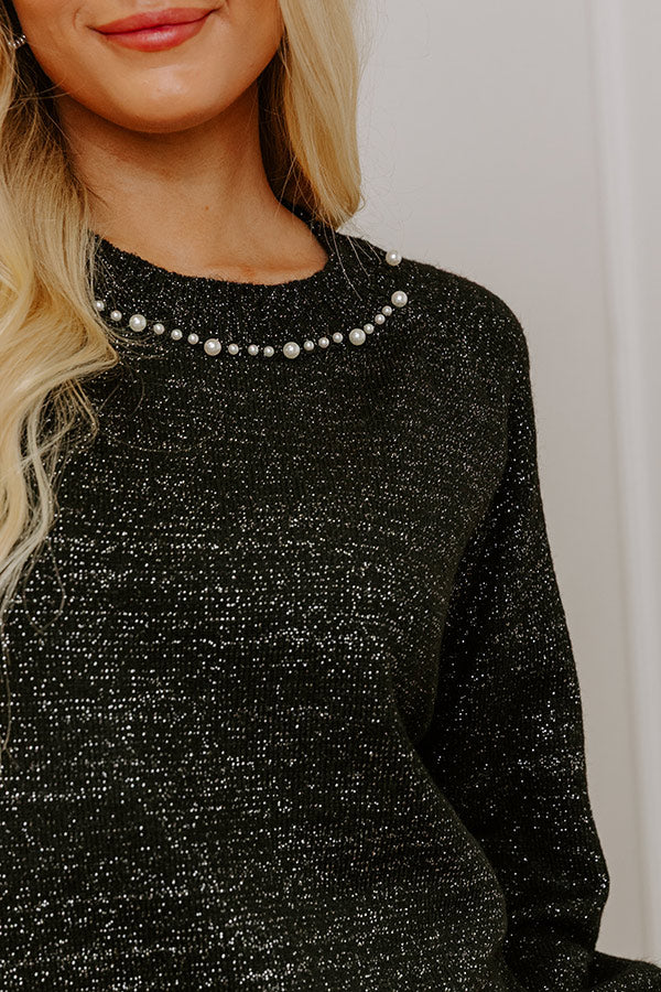 Shimmering Smile Pearl Embellished Knit Sweater Top