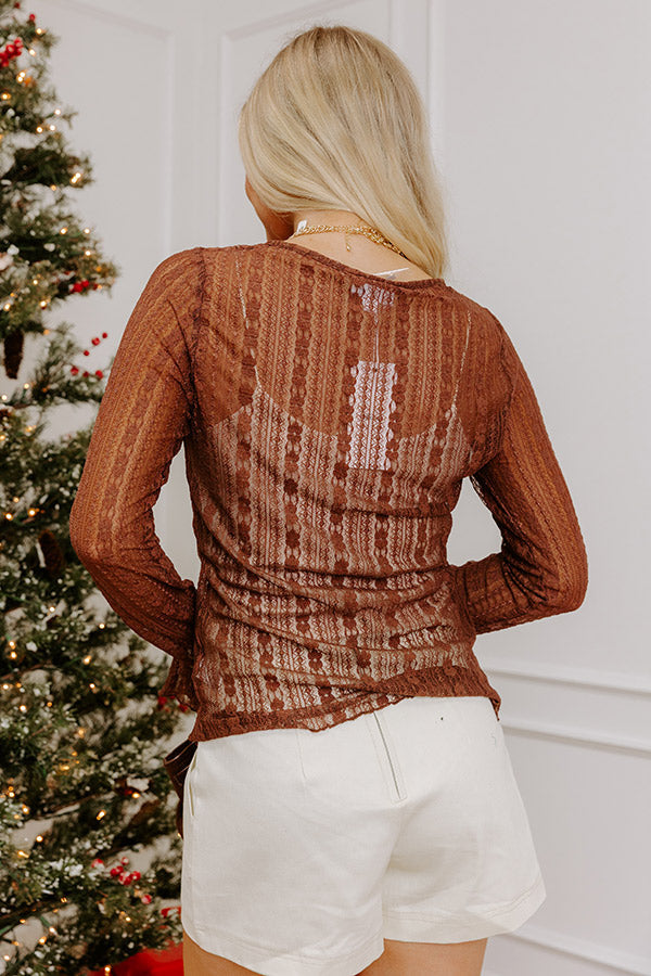 Darling Daydream Lace Ruffle Top in Chocolate