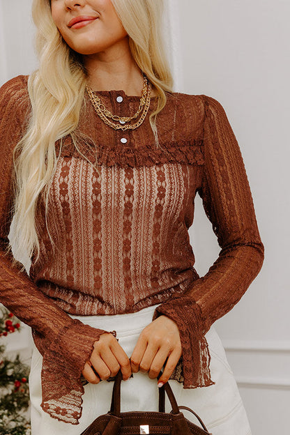 Darling Daydream Lace Ruffle Top in Chocolate