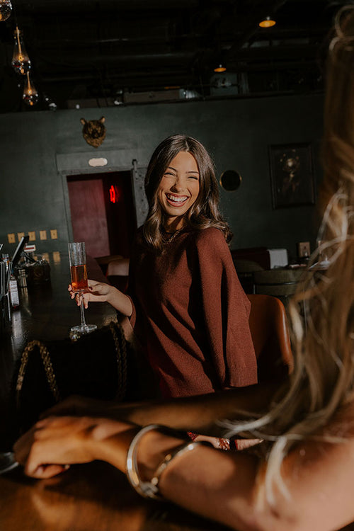 Coffee Shop Cuddles Knit Sweater Top in Chocolate