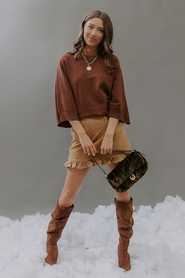 Coffee Shop Cuddles Knit Sweater Top in Chocolate