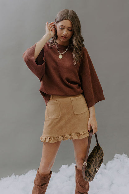 Coffee Shop Cuddles Knit Sweater Top in Chocolate